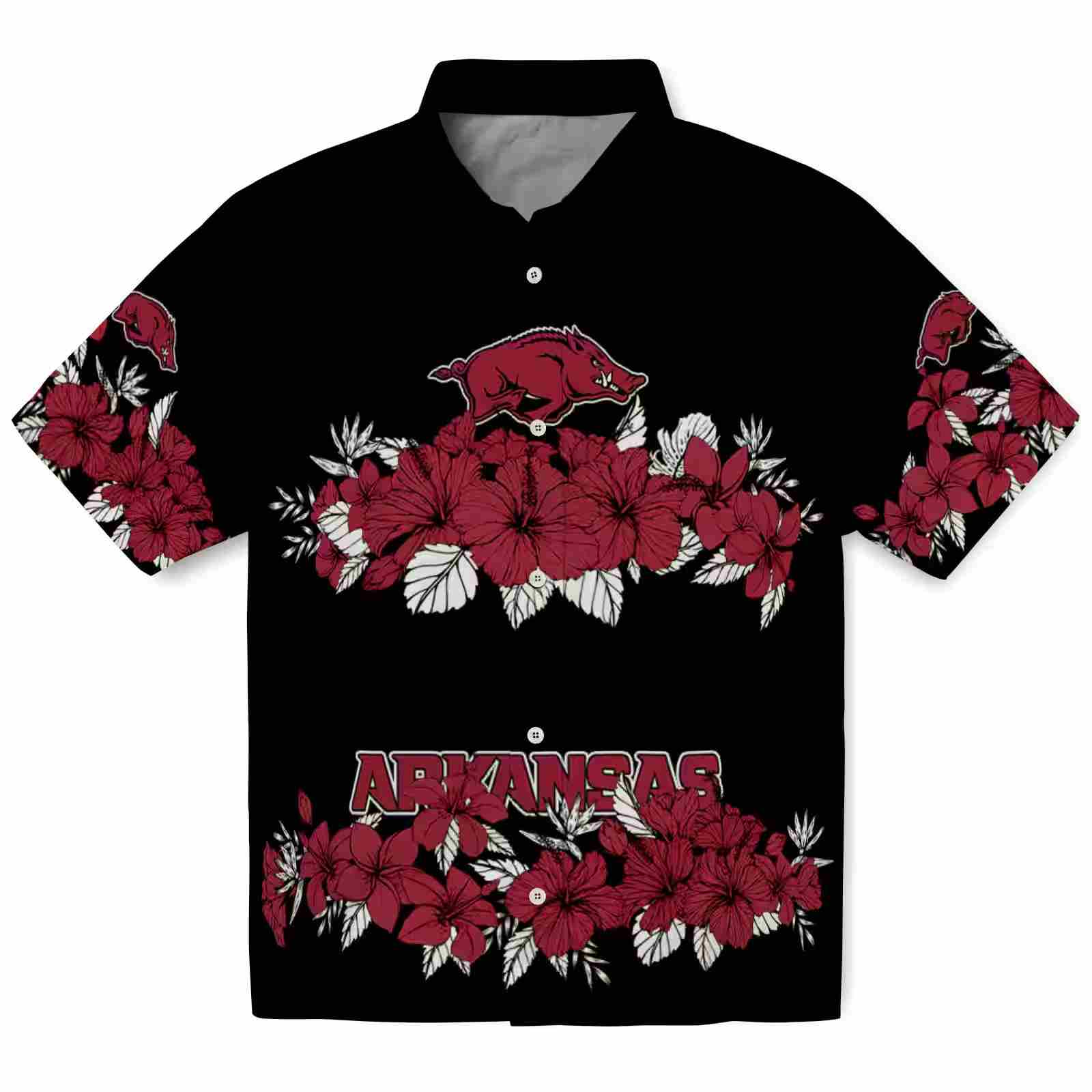 Arkansas Razorbacks Hibiscus Stripe Red Black Hawaiian Shirt