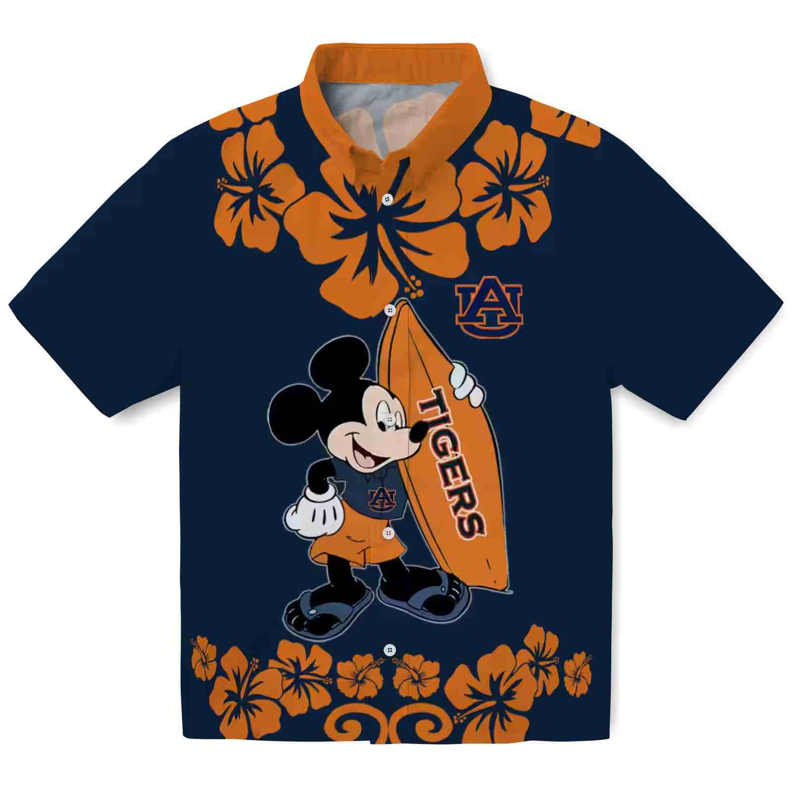 Auburn Tigers Surfing Mickey Navy Blue Hawaiian Shirt