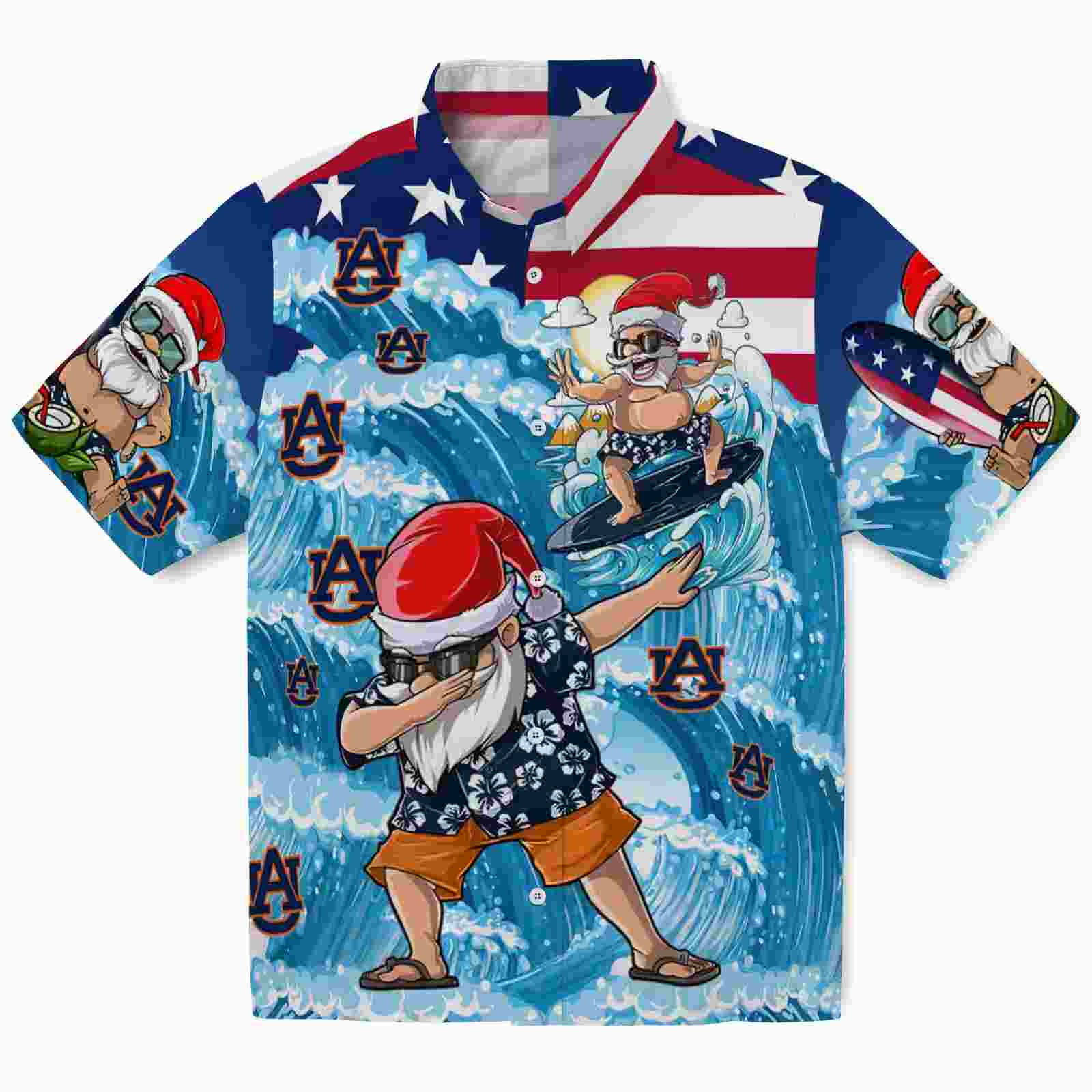 Auburn Tigers Surfing Santa Blue Hawaiian Shirt