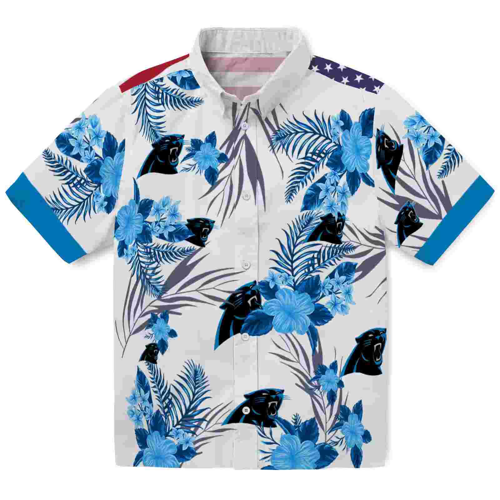 Carolina Panthers Patriotic Hibiscus Design Blue White Hawaiian Shirt