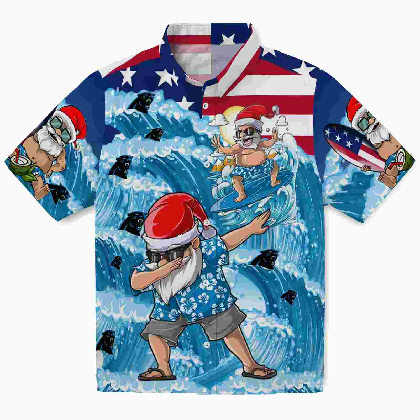 Carolina Panthers Surfing Santa Blue Hawaiian Shirt