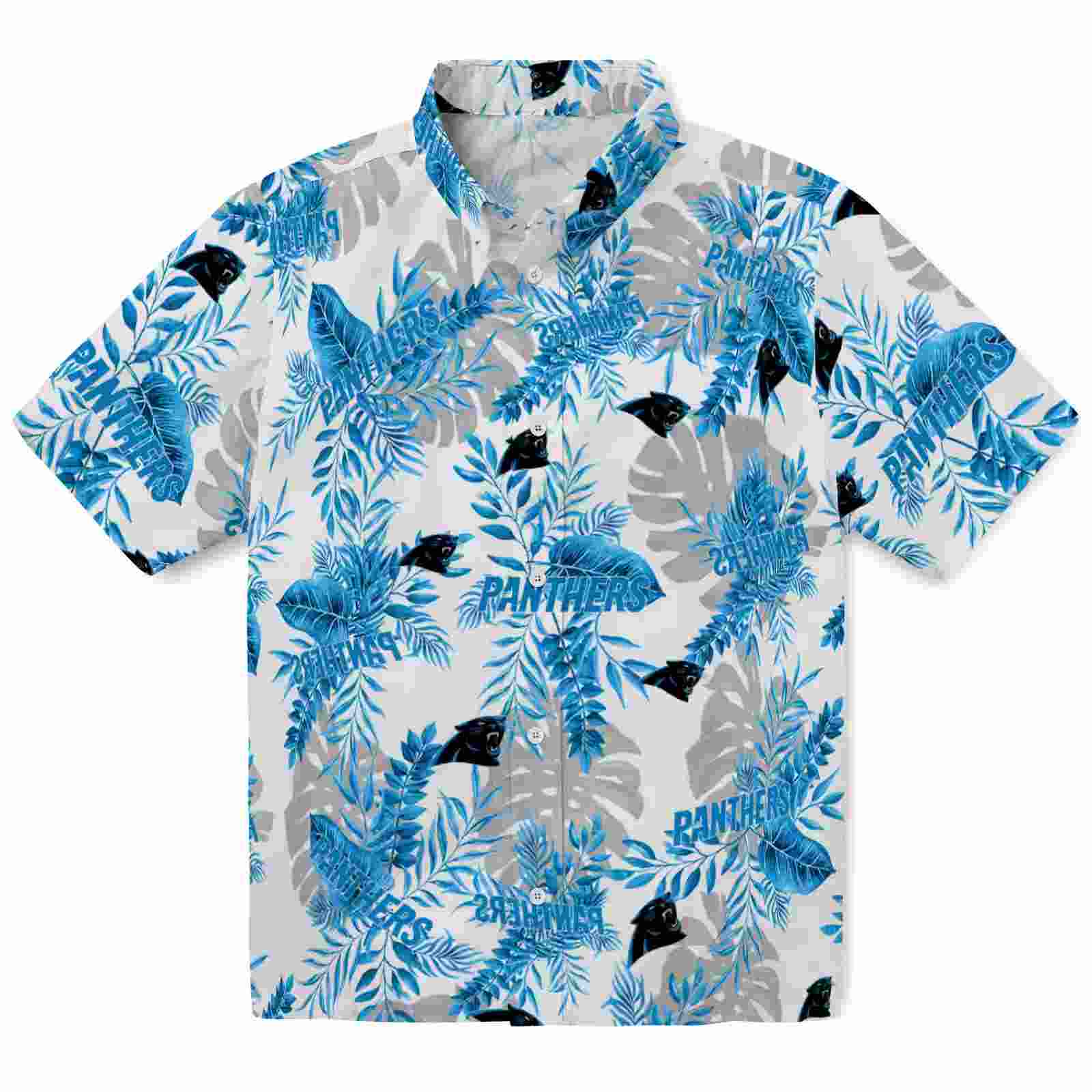 Carolina Panthers Tropical Leaves Blue White Hawaiian Shirt
