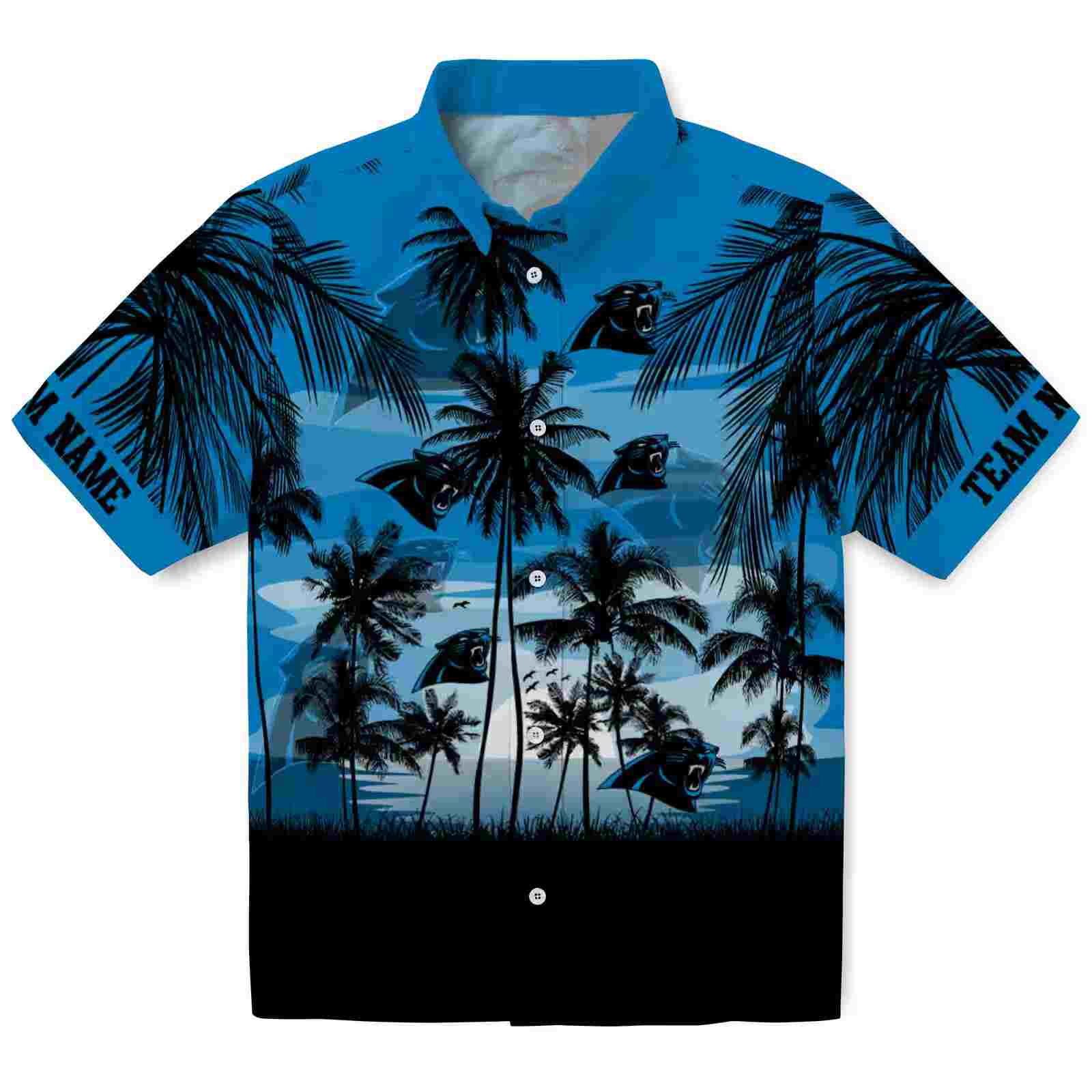 Custom Carolina Panthers Sunset Scene Blue Black Hawaiian Shirt