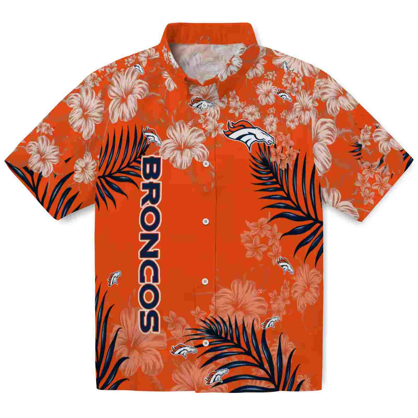 Denver Broncos Hibiscus Print Orange Hawaiian Shirt