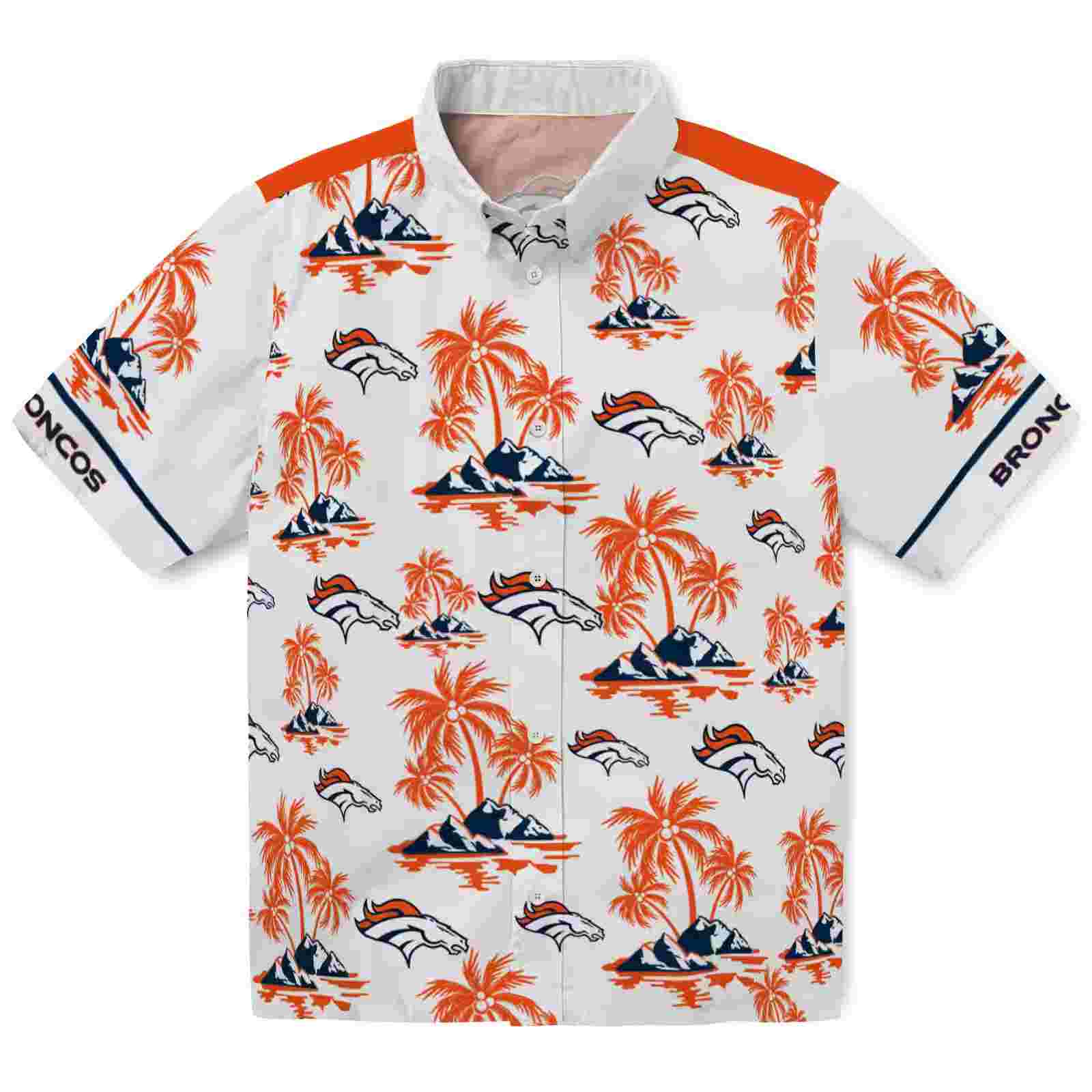 Denver Broncos Palm Island Print Orange White Hawaiian Shirt