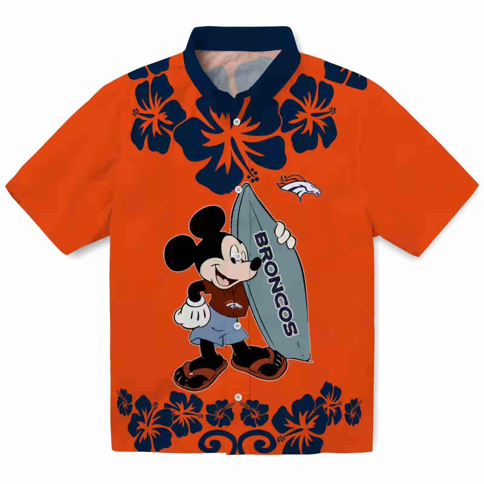 Denver Broncos Surfing Mickey Orange Hawaiian Shirt