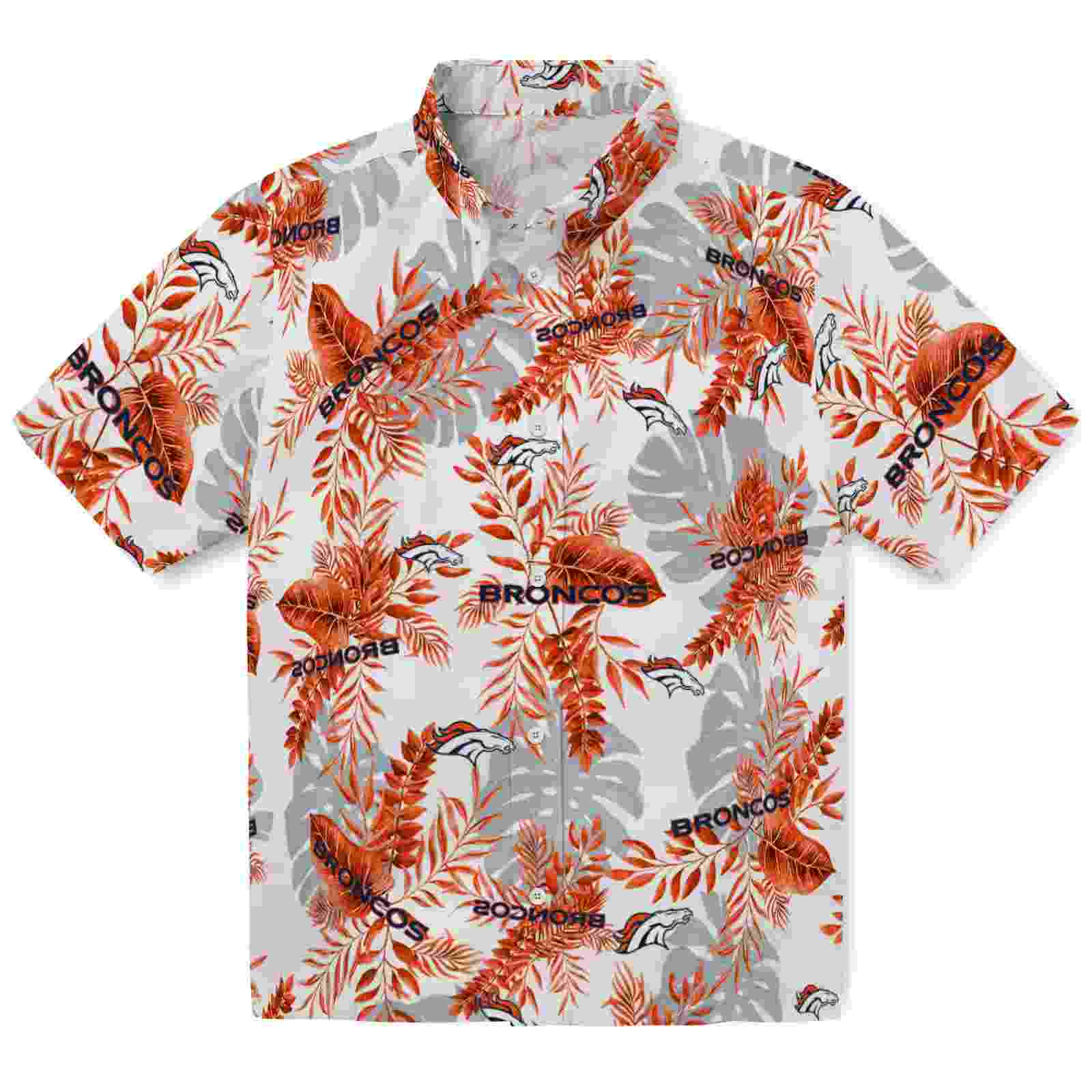 Denver Broncos Tropical Leaves Orange White Hawaiian Shirt