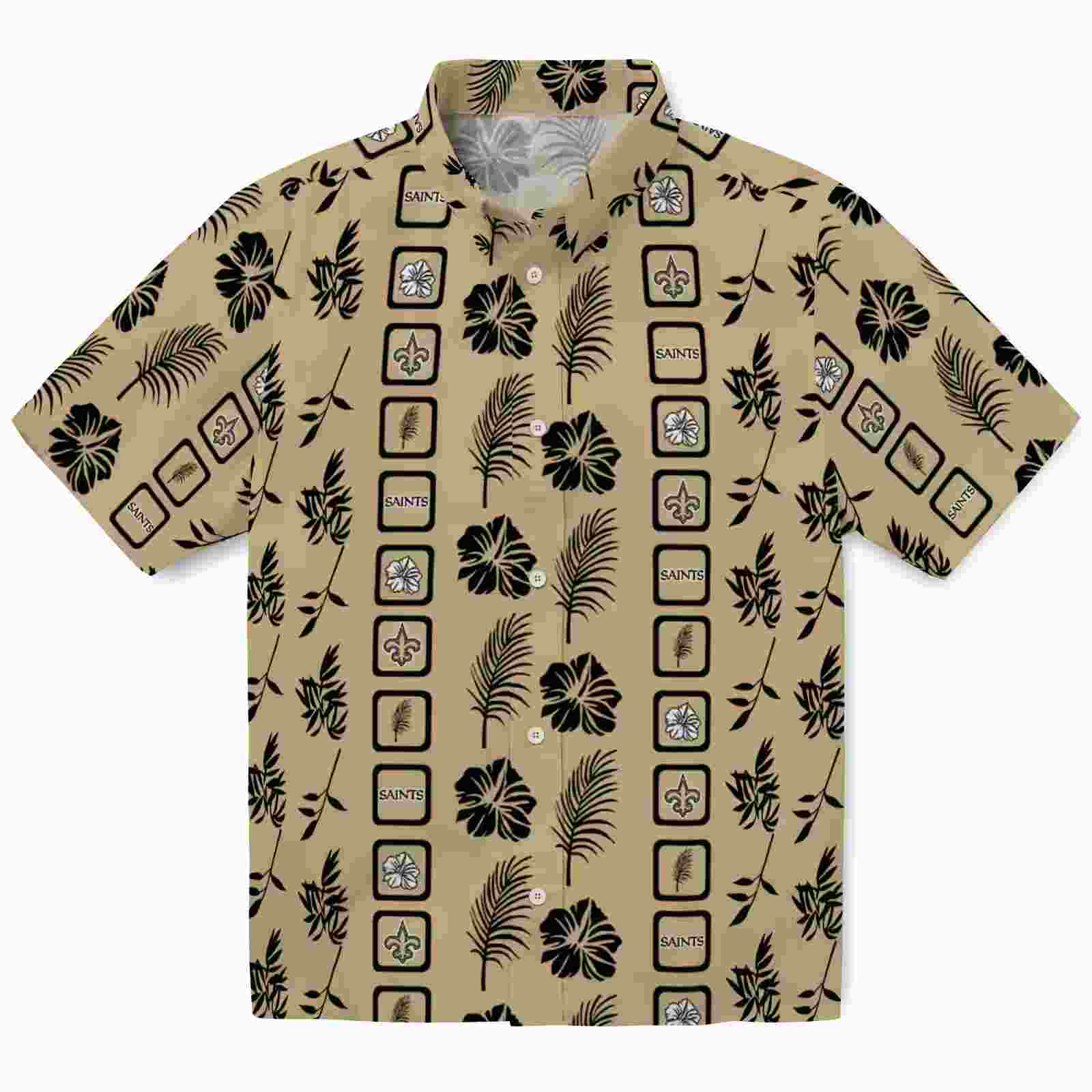 New Orleans Saints Framed Floral Gold Hawaiian Shirt