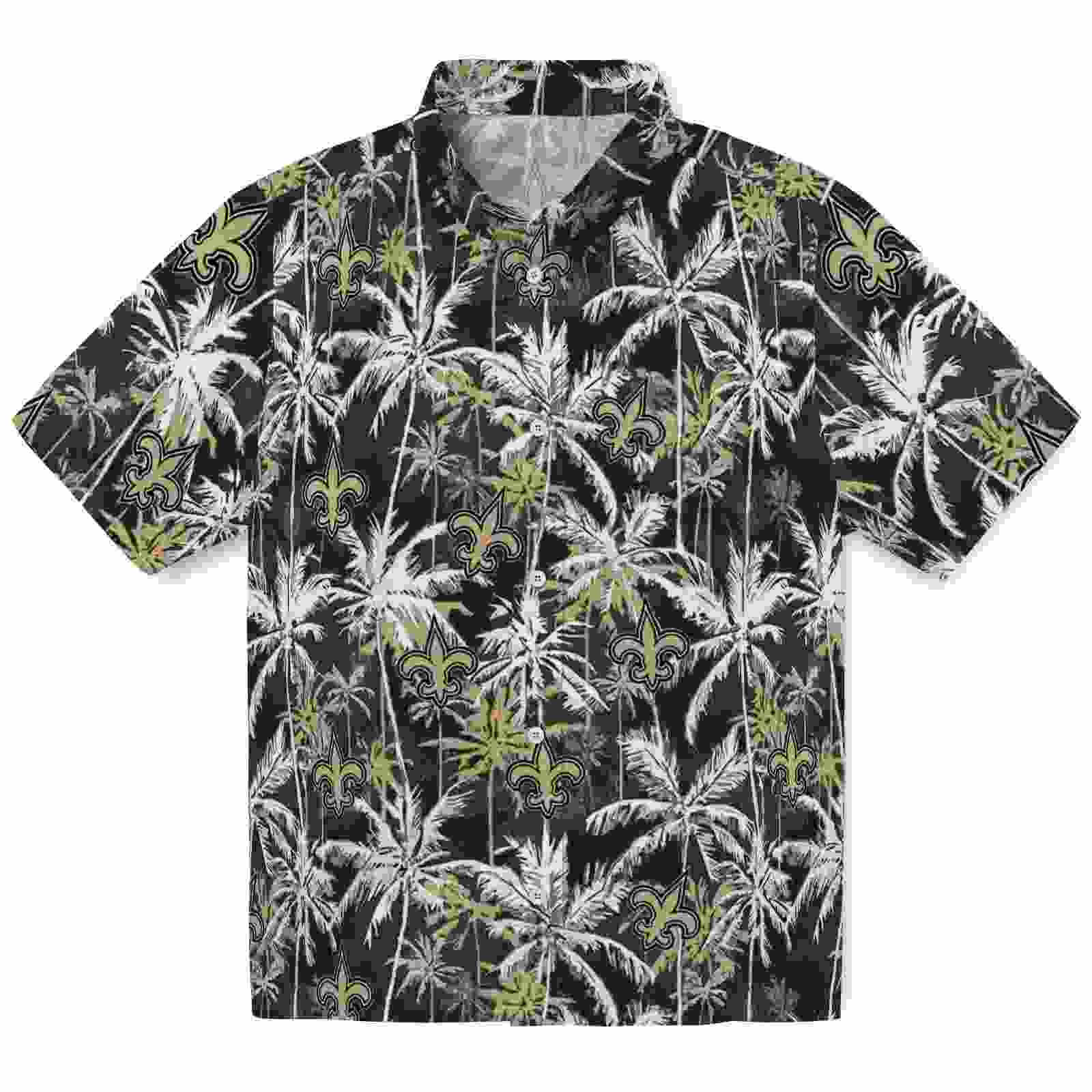 New Orleans Saints Palm Pattern Gold Black Hawaiian Shirt