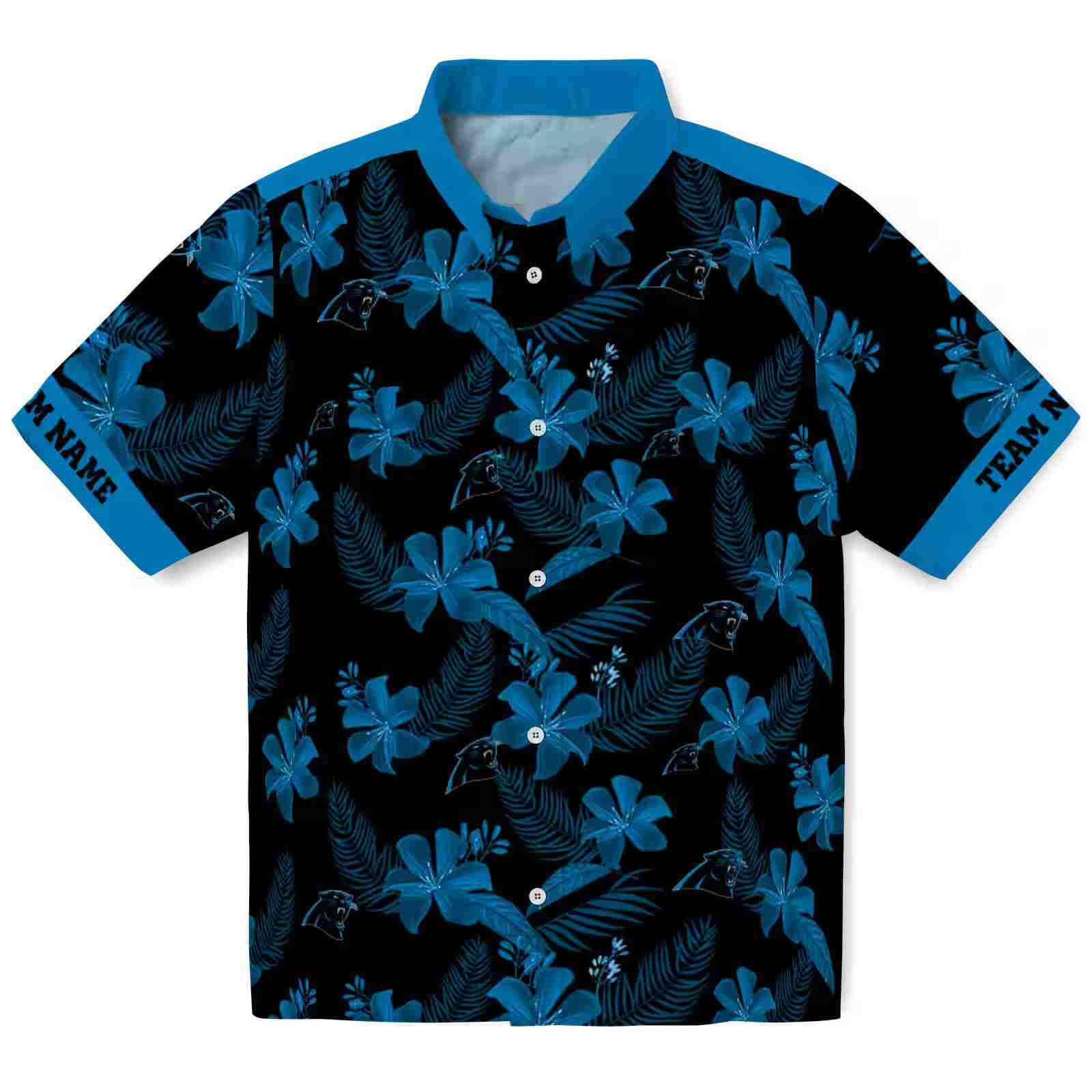Personalized Carolina Panthers Botanical Print Black Hawaiian Shirt