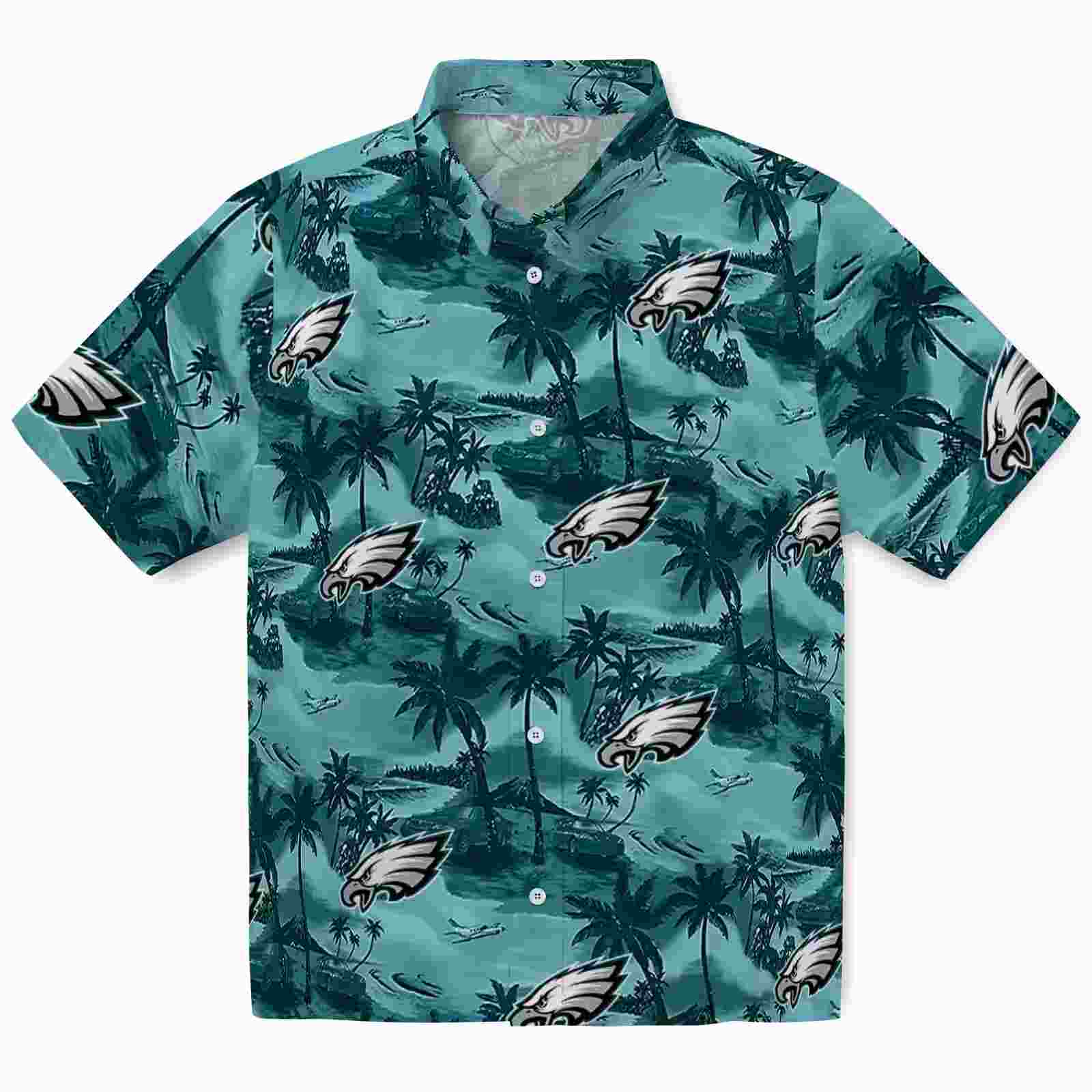 Philadelphia Eagles Coastal Palms Green Hawaiian Shirt