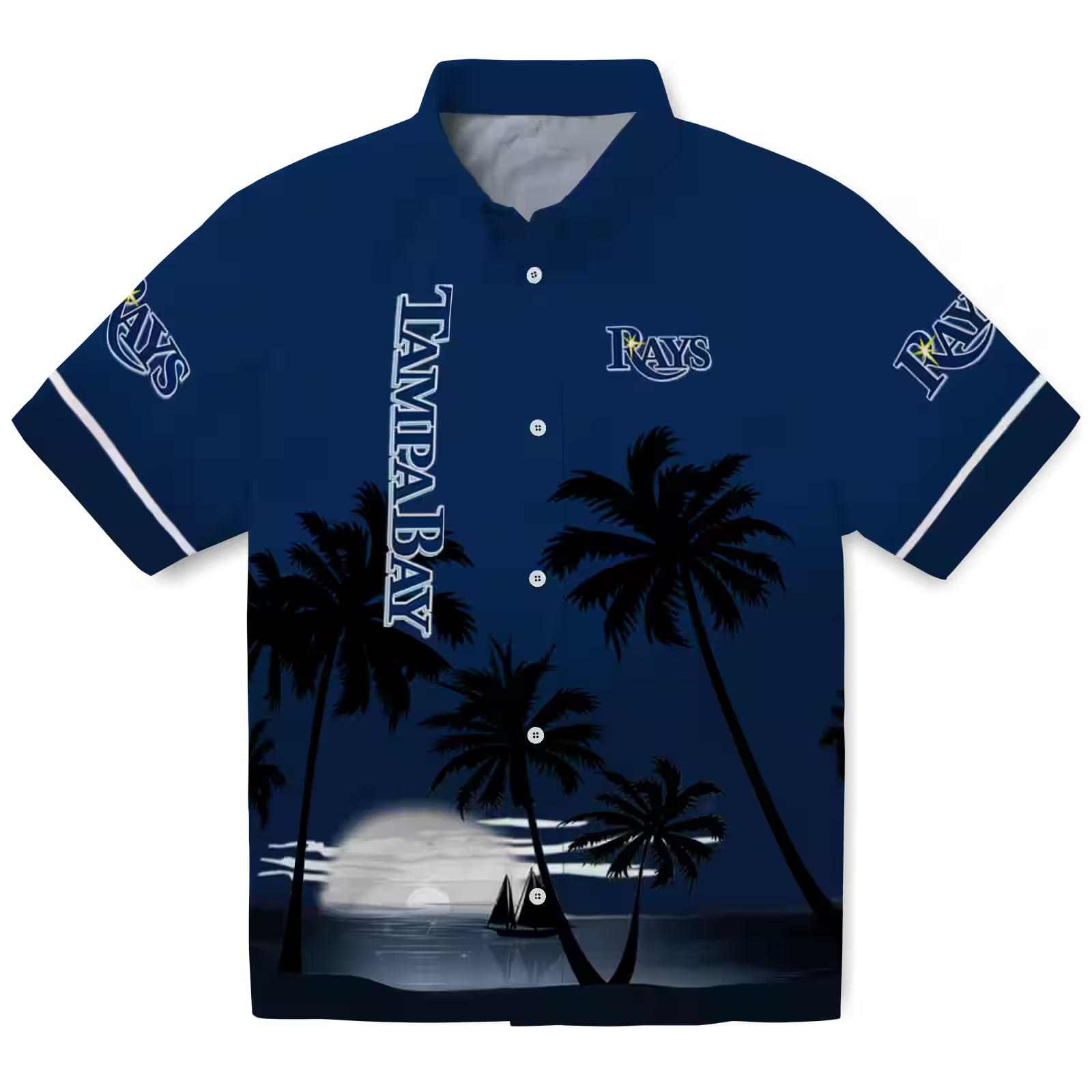 Tampa Bay Rays Beach Sunset Navy Black Hawaiian Shirt