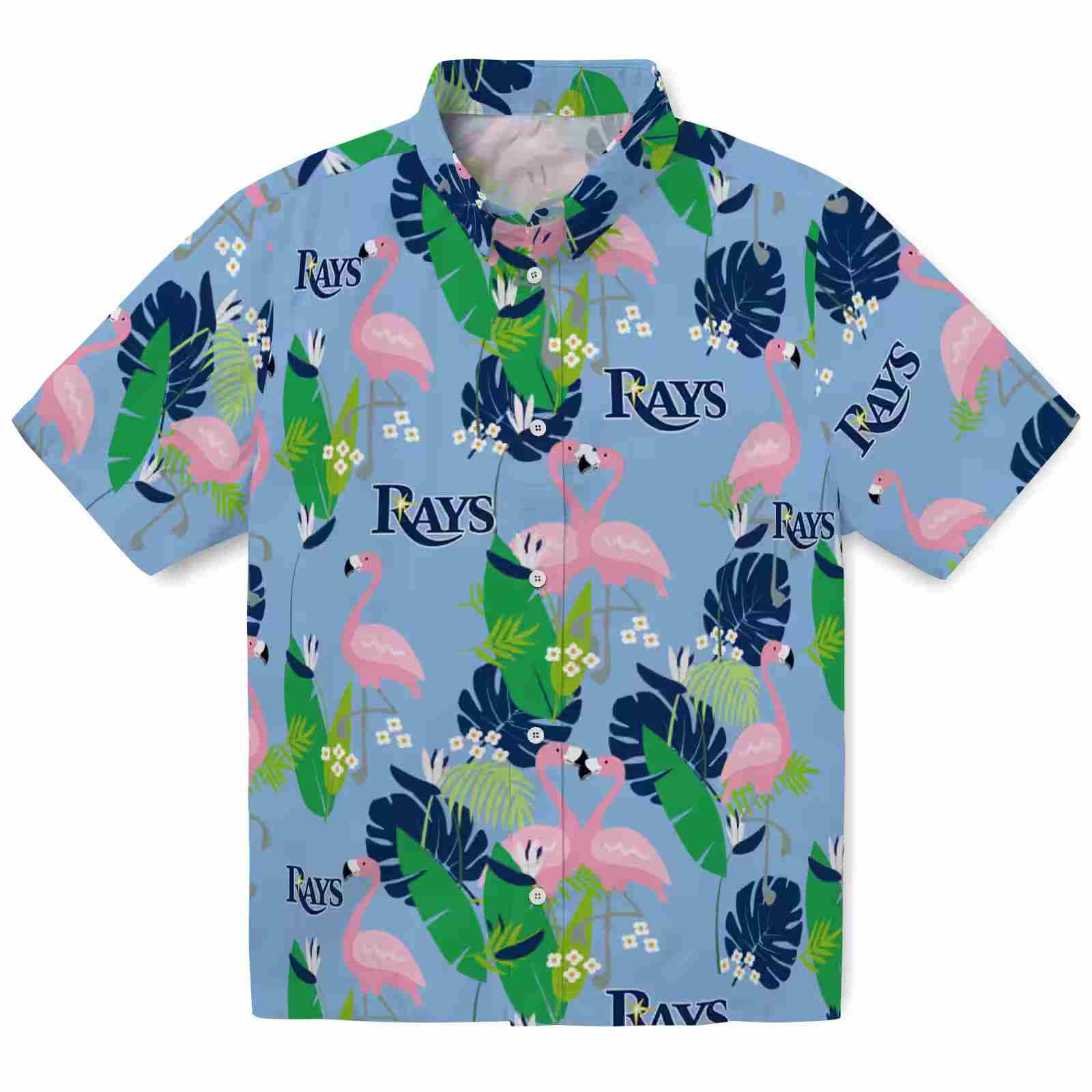 Tampa Bay Rays Flamingo Foliage Navy Green Hawaiian Shirt