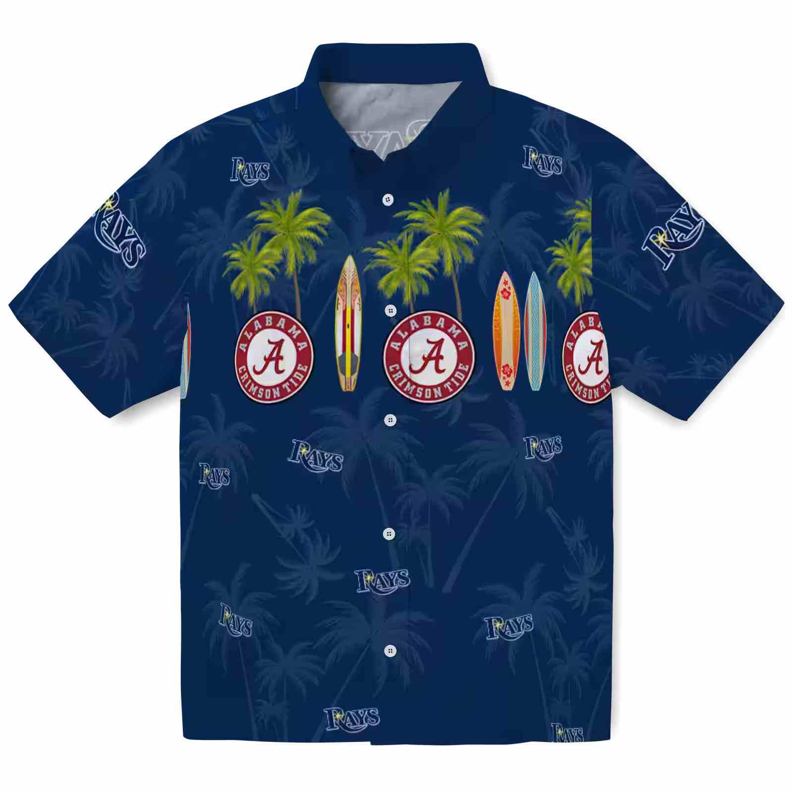 Tampa Bay Rays Surfboard Palm Navy Hawaiian Shirt