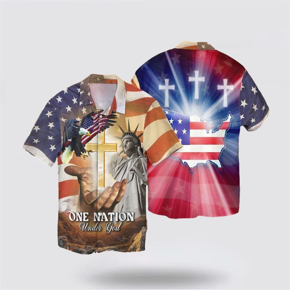 4th Of July Independence Day American Flag Jesus One Nation Under God Eagle Hawaiian Shirt - Gifts For Christians