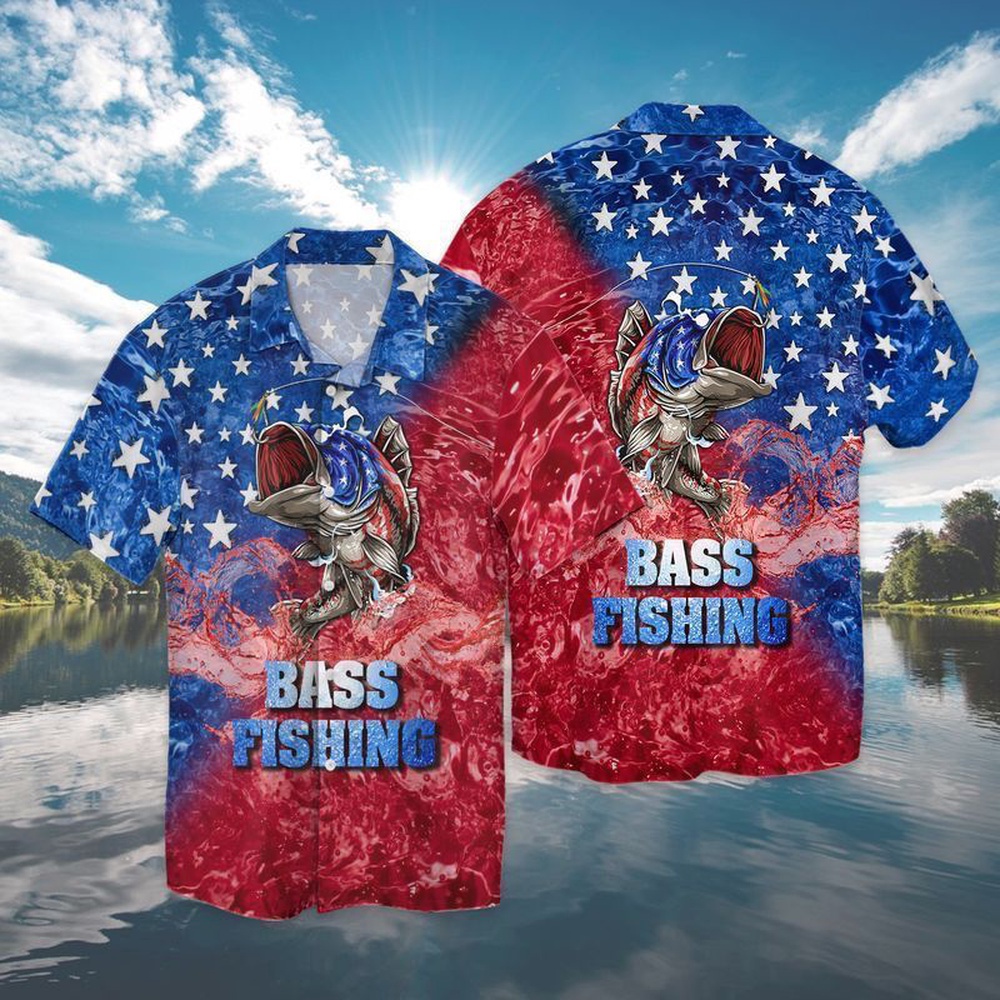 4Th Of July Independence Day Bass Fishing American Flag Hawaiian Shirt, 4th Of July Hawaiian Shirt, 4th Of July Shirt