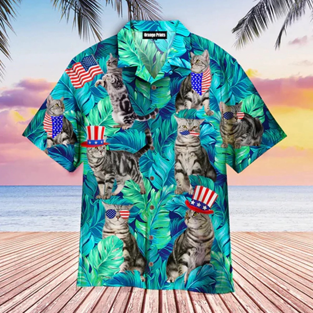 4Th Of July Independence Day Cat Lover Hawaiian Shirt, 4th Of July Hawaiian Shirt, 4th Of July Shirt