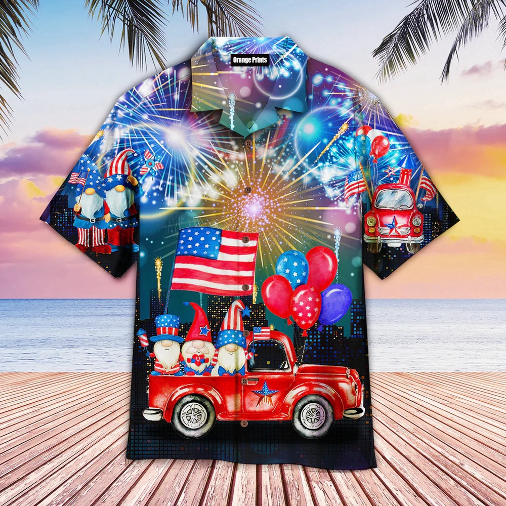 4Th Of July Independence Day Cheerful Gnomes Hawaiian Shirt, 4th Of July Hawaiian Shirt, 4th Of July Shirt