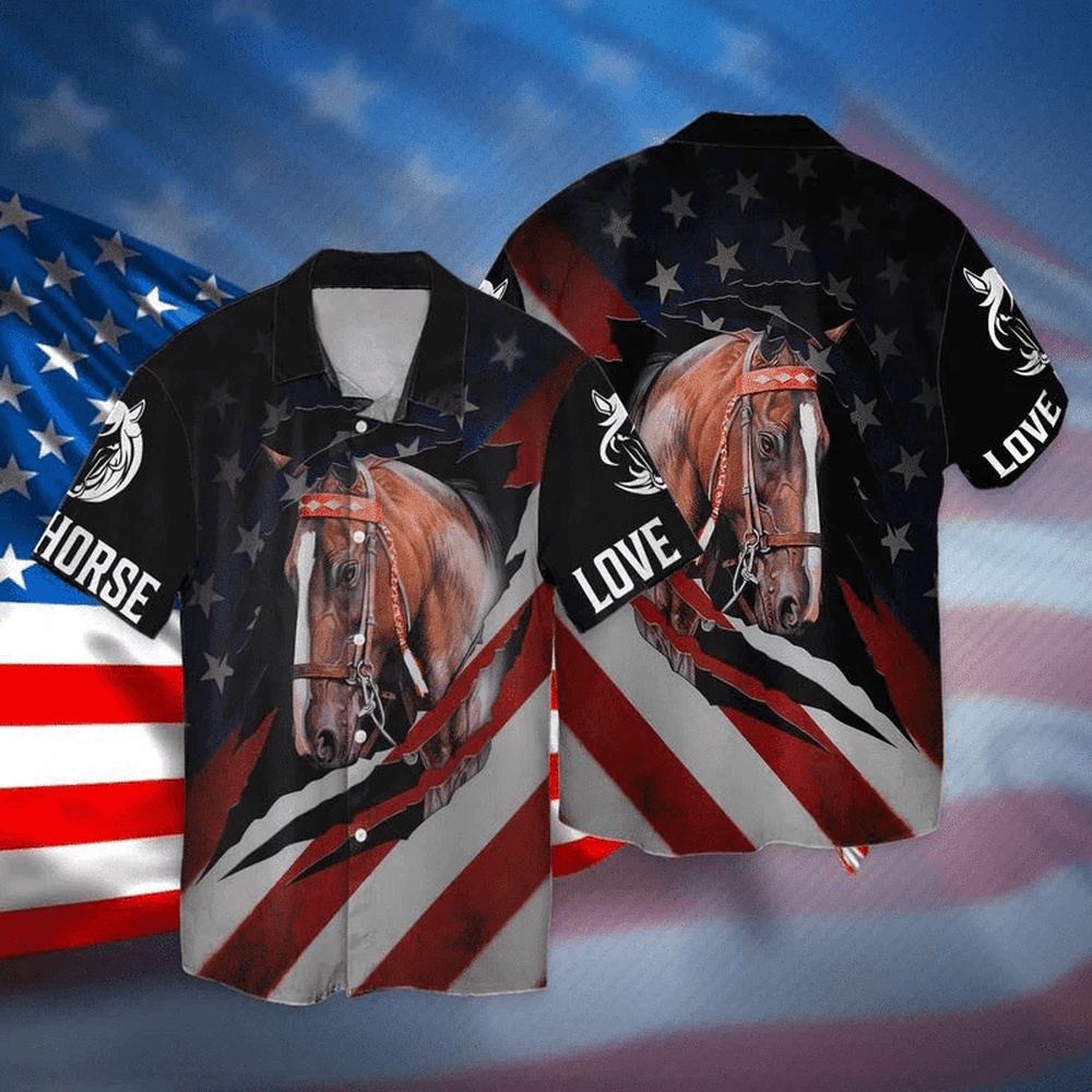 4Th Of July Independence Day Love Horse American Flag Hawaiian Shirt, 4th Of July Hawaiian Shirt, 4th Of July Shirt