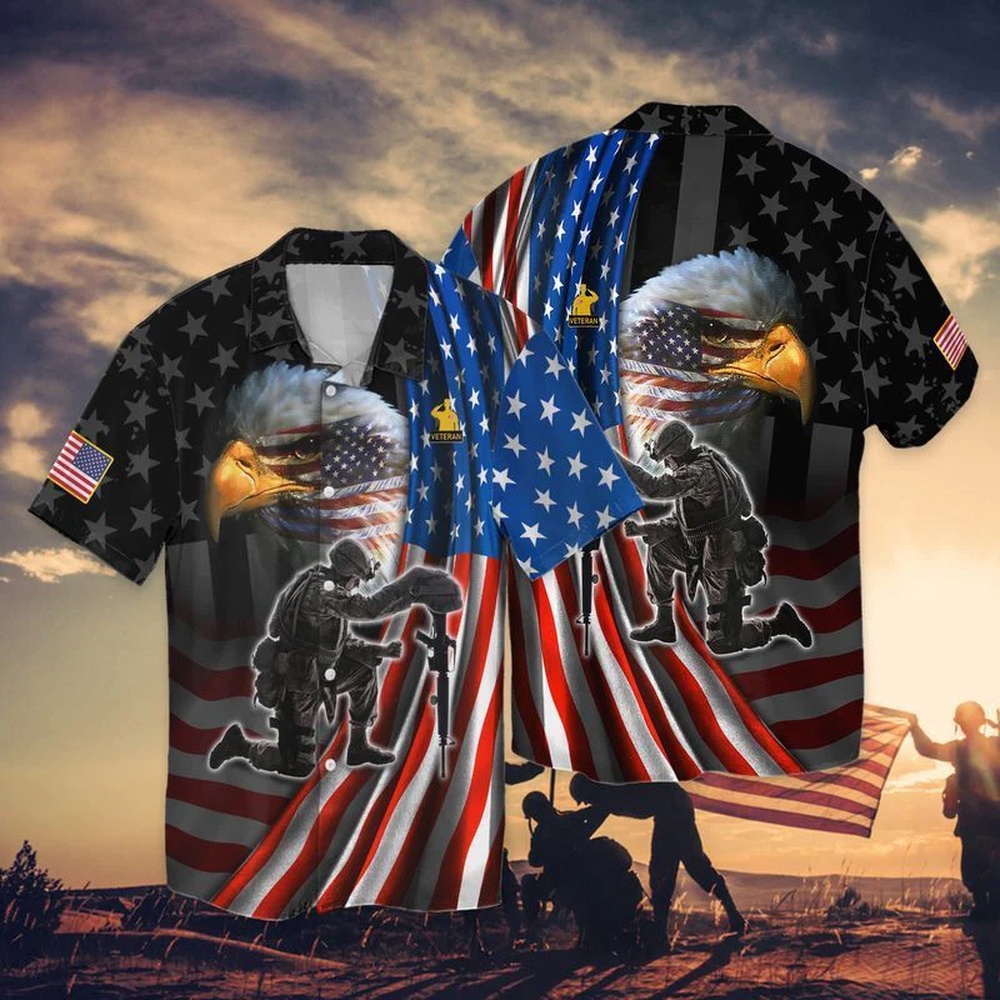 4Th Of July Independence Day Memorial Day Eagle And Veteran Trendy Hawaiian Shirt, 4th Of July Hawaiian Shirt, 4th Of July Shirt