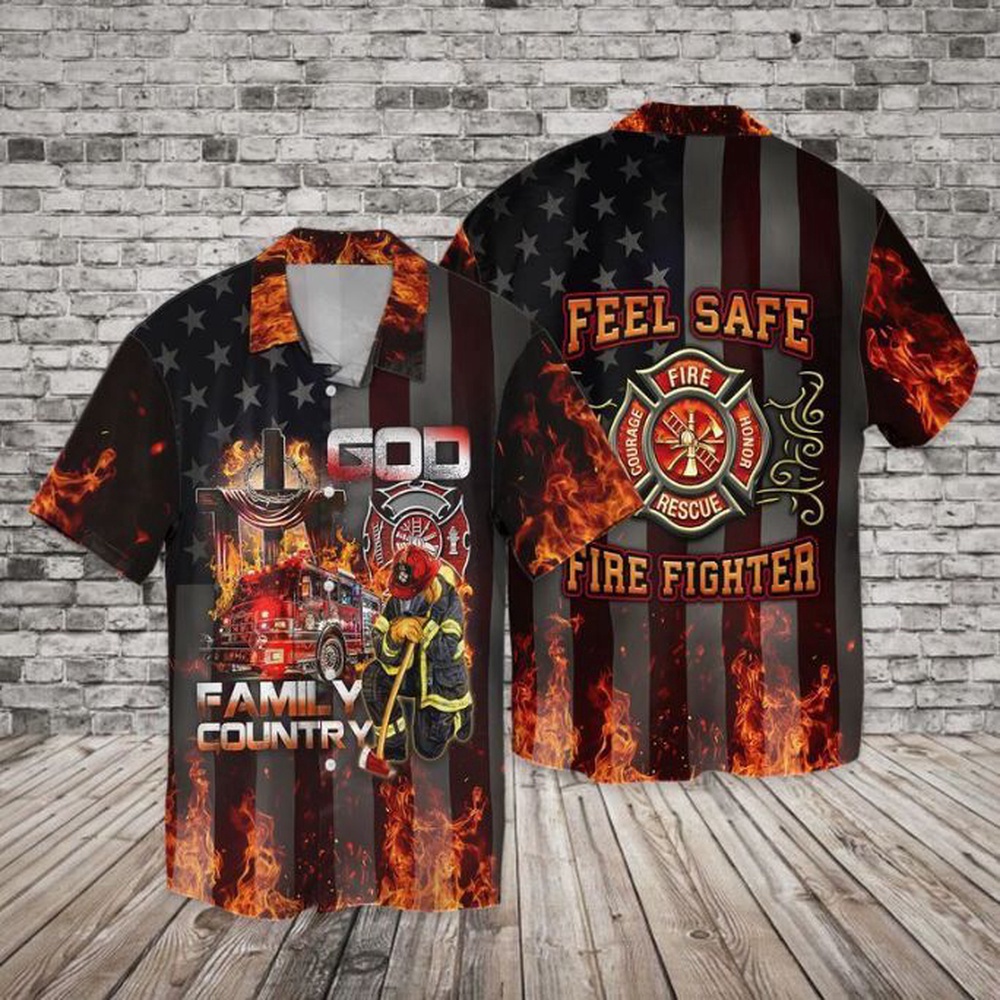 4Th Of July Independence Day Memorial Day Firefighter Family Country Feel Safe Hawaiian Shirt, 4th Of July Hawaiian Shirt, 4th Of July Shirt