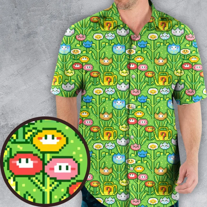 8bit Flower Garden Super Mario Pattern Hawaiian Shirt