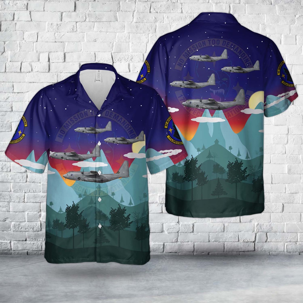 Air Force Aloha Shirt, Cannon Air Force Base, New Mexico, US Air Force 17th SOS, 27th SOW, 15-5888, AC-130J Ghost Rider Hawaiian Shirt