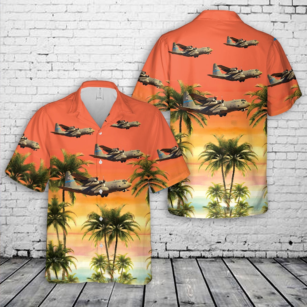 Air Force Aloha Shirt, Delaware Air National Guard 166th Airlift Wing (166th AW) Lockheed C-130 H2 Hercules The First State Hawaiian Shirt