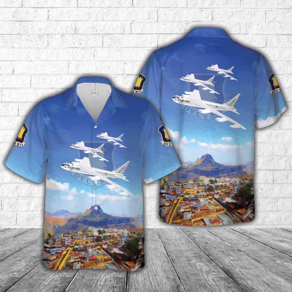 Air Force Aloha Shirt, US Air Force 22nd Bomb Wing "City of Riverside" March AFB 1964 RB-52B Hawaiian Shirt