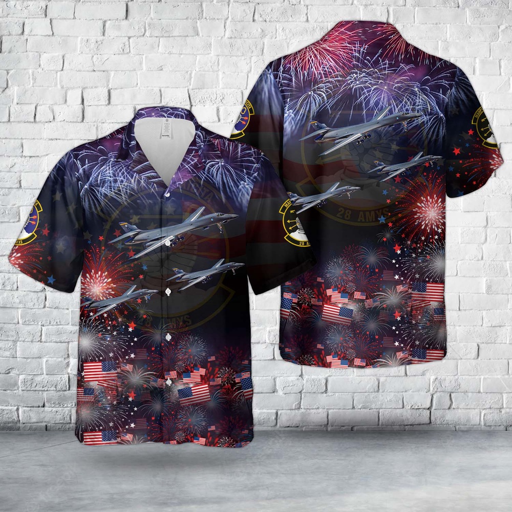 Air Force Aloha Shirt, US Air Force 28th Aircraft Maintenance Squadron Rockwell B-1B Lancer, 4th Of July Hawaiian Shirts