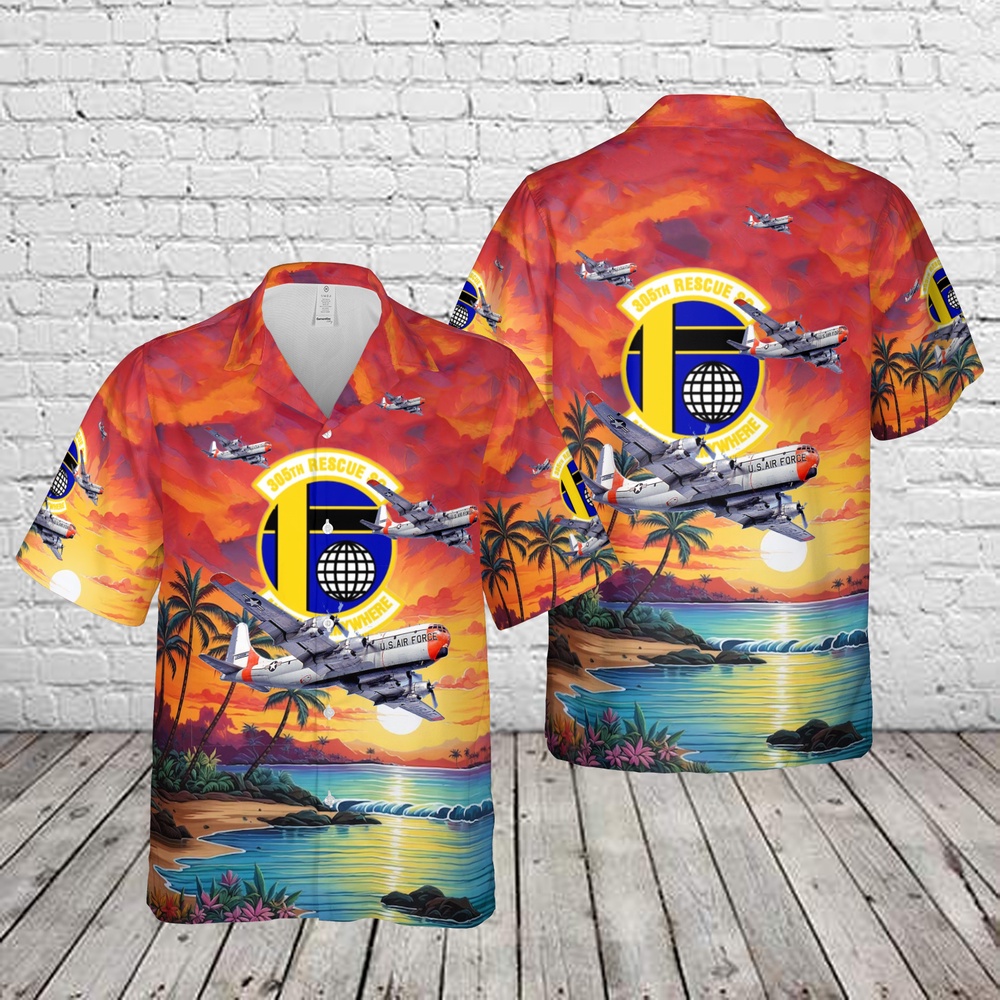 Air Force Aloha Shirt, US Air Force 305th Rescue Squadron Boeing C-97G Stratofreighter Hawaiian Shirt