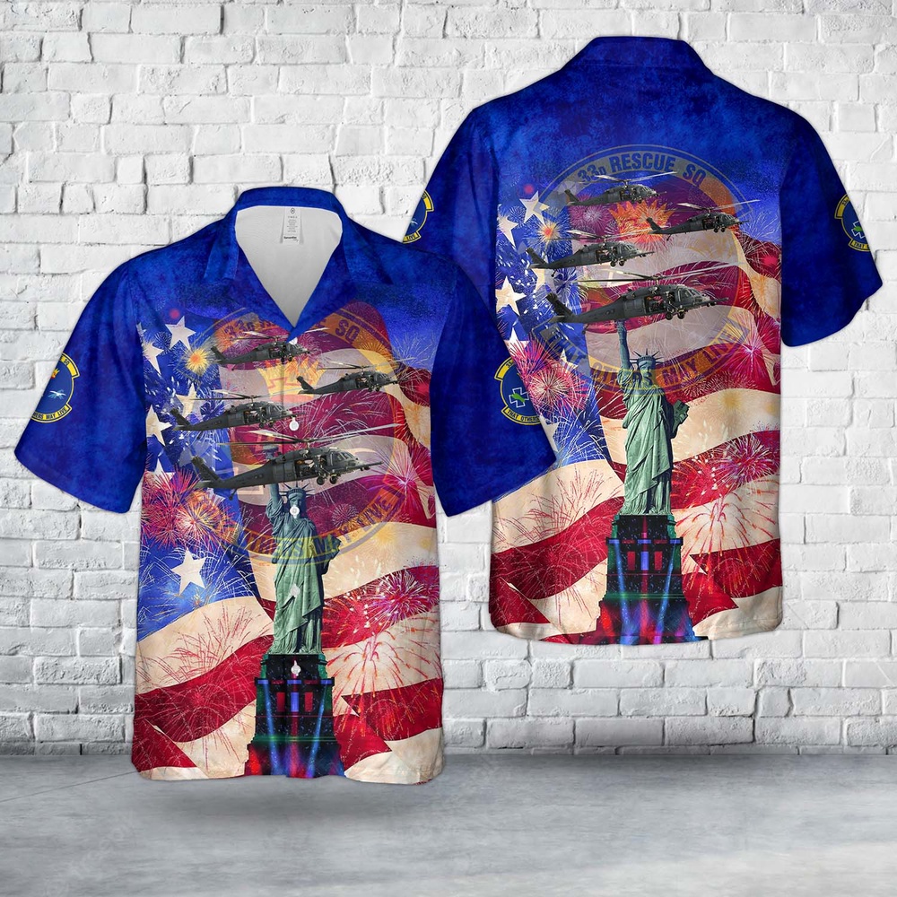 Air Force Aloha Shirt, US Air Force 33d Rescue Squadron HH-60 Pave Hawk, 4th Of July Hawaiian Shirt