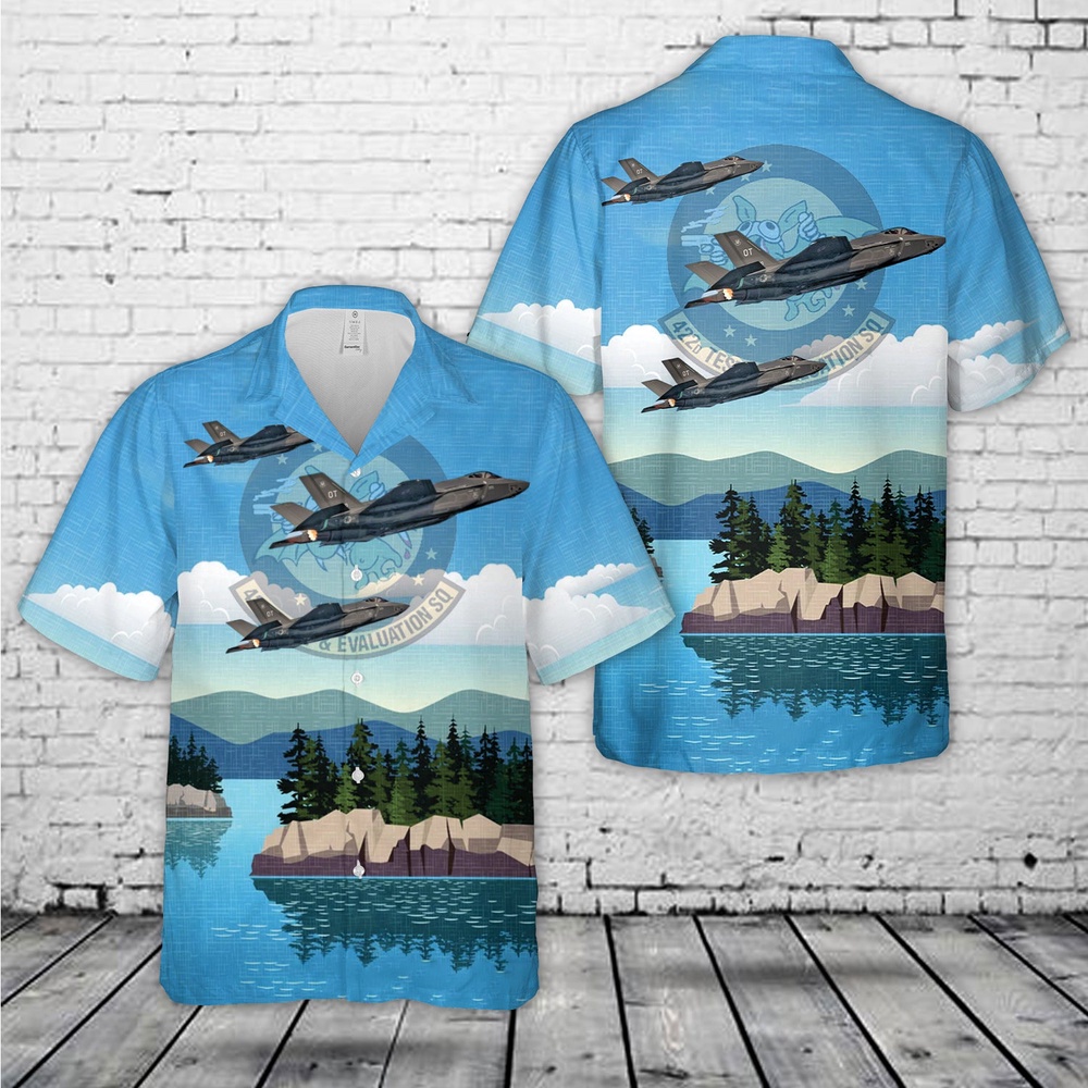 Air Force Aloha Shirt, US Air Force 422d Test and Evaluation Squadron Lockheed Martin F-35A Lightning II 10-5020 Hawaiian Shirt