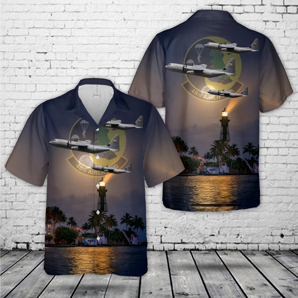 Air Force Aloha Shirt, US Air Force 48th Airlift Squadron C-130J-30 Hercules Hawaiian Shirt