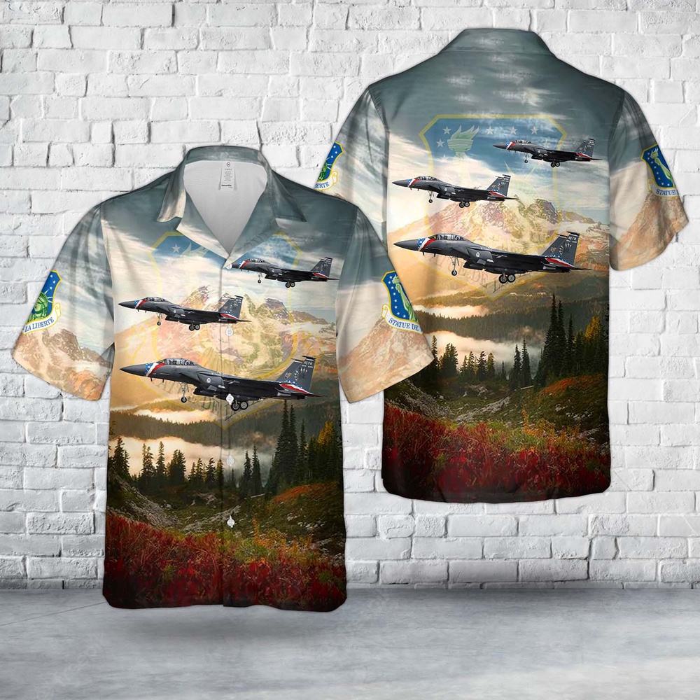 Air Force Aloha Shirt, US Air Force 48th Fighter Wing new heritage F-15E Strike Eagle Hawaiian Shirt