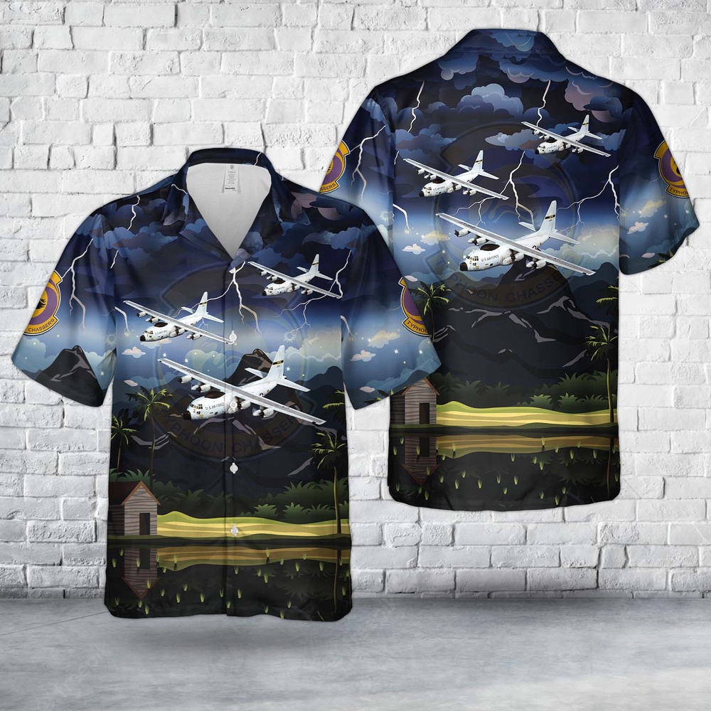 Air Force Aloha Shirt, US Air Force 54th Weather Reconnaissance Squadron Lockheed WC-130H-LM Hercules (sn 64-14861) Hawaiian Shirt
