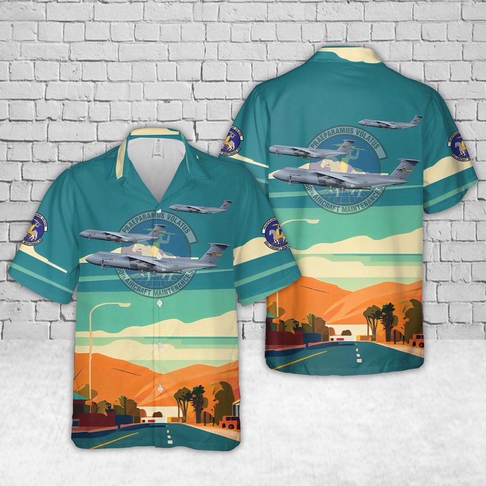 Air Force Aloha Shirt, US Air Force 60th Aircraft Maintenance Squadron (60 AMXS) C-5M Super Galaxy Hawaiian Shirt