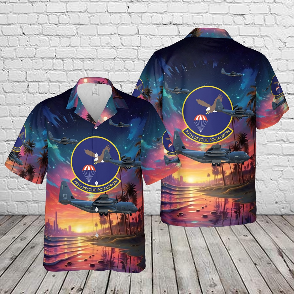 Air Force Aloha Shirt, US Air Force 79th Rescue Squadron Lockheed Martin HC-130J Combat King II, 09-5709 FT Hawaiian Shirt