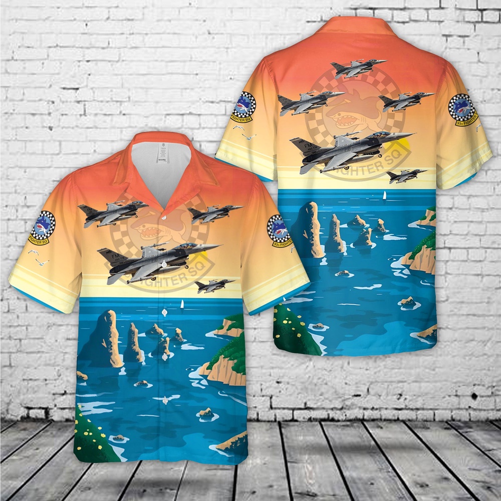 Air Force Aloha Shirt, US Air Force 93rd Fighter Squadron F-16C Fighting Falcon Hawaiian Shirts