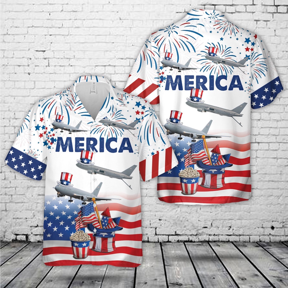 Air Force Aloha Shirt, US Air Force Boeing KC-46 Pegasus, 4th Of July Hawaiian Shirt