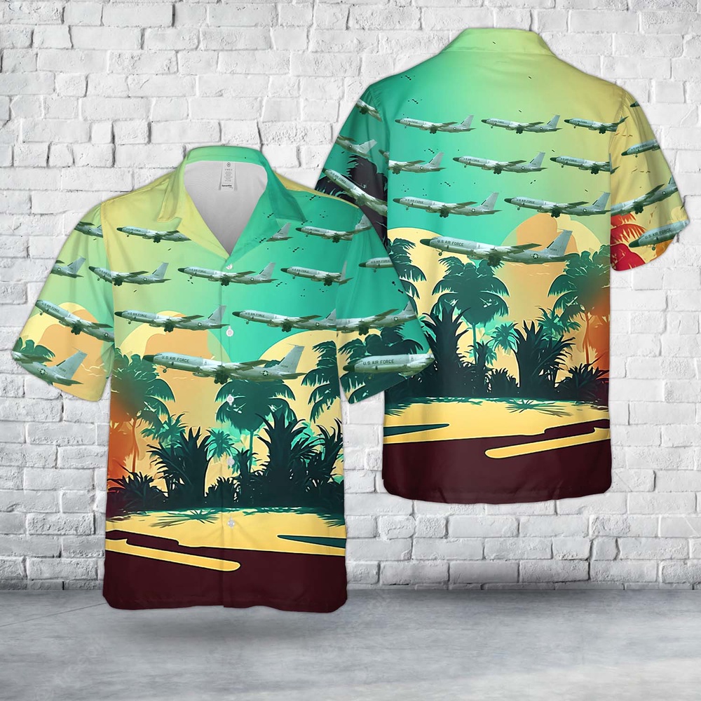 Air Force Aloha Shirt, US Air Force Boeing RC-135D Office Boy Rivet Brass Hawaiian Shirt