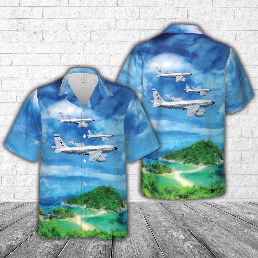 Air Force Aloha Shirt, US Air Force Boeing RC-135V Rivet Joint 64-14846 Electronic Intelligence Aircraft Hawaiian Shirt