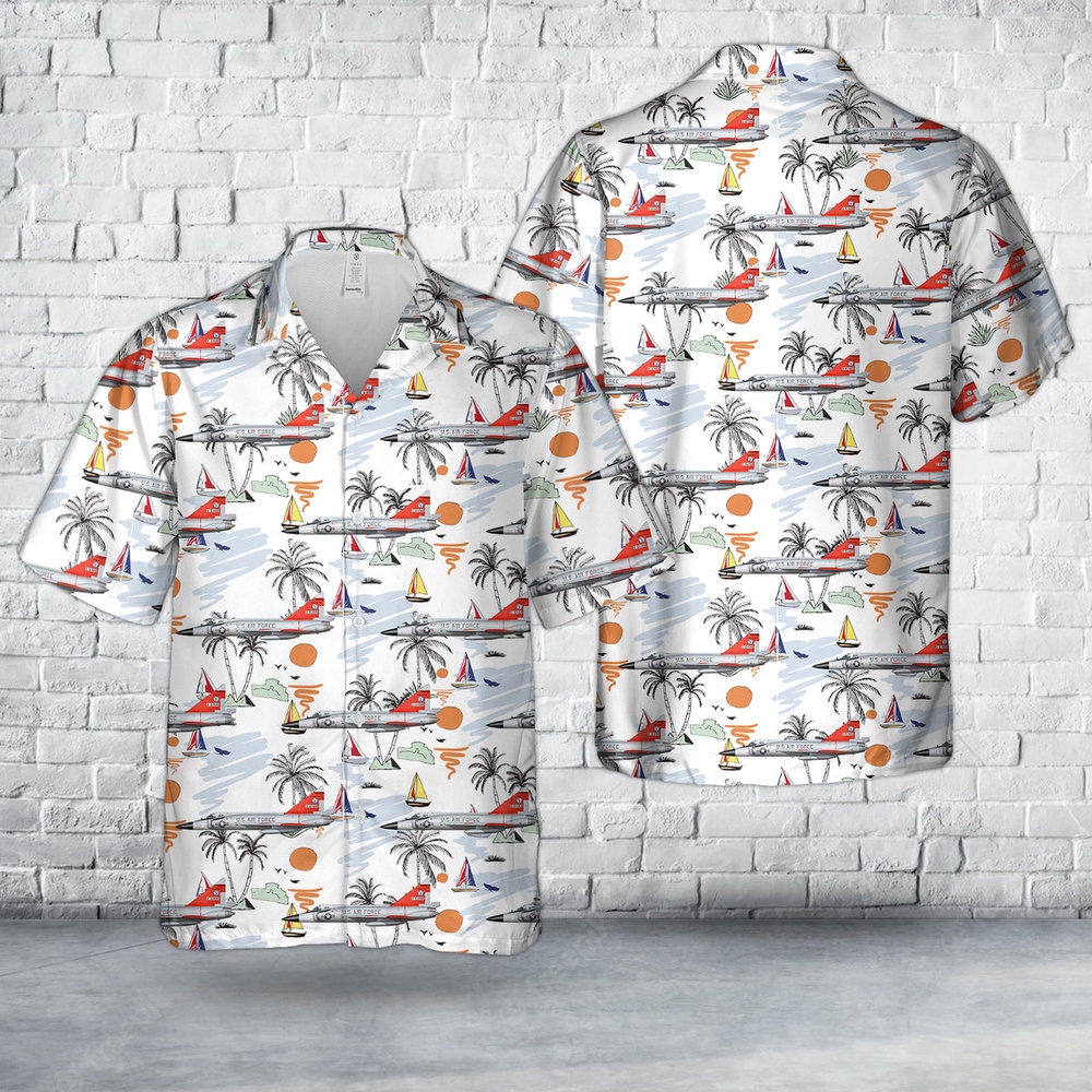Air Force Aloha Shirt, US Air Force Convair F-102A Delta Dagger 56-1488 179 FIS Bulldogs Minnesota ANG Hawaiian Shirt