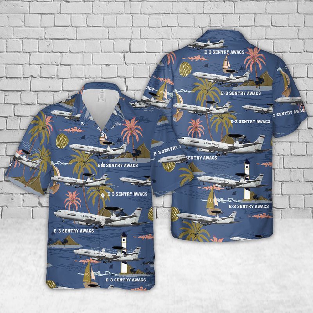 Air Force Aloha Shirt, US Air Force E-3 Sentry AWACS Hawaiian Shirt