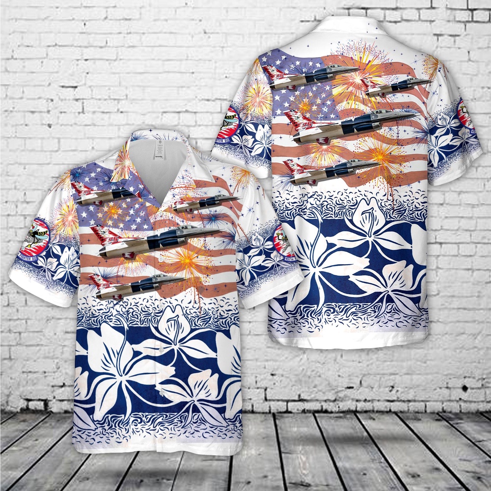 Air Force Aloha Shirt, US Air Force F-16 Fighting Falcon 457th Fighter Squadron, 4th Of July Hawaiian Shirt