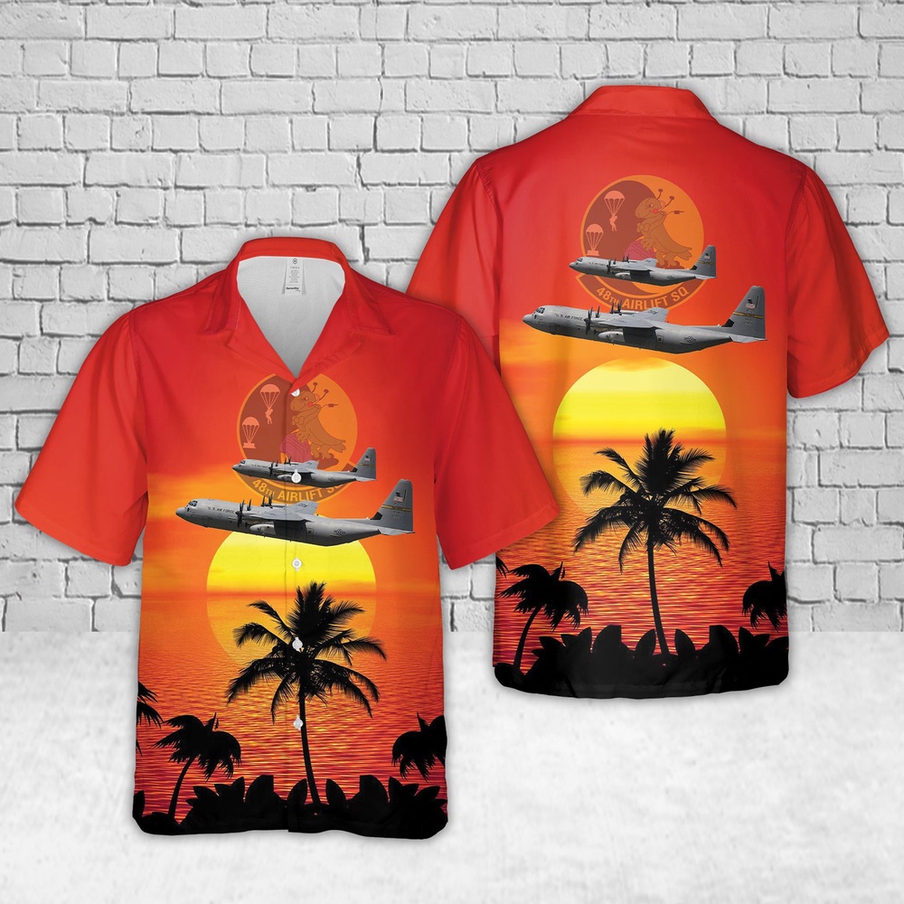 Air Force Aloha Shirt, US Air Force Lockheed Martin C-130J-30 Hercules (L-382) 48th Airlift Squadron Hawaiian Shirt