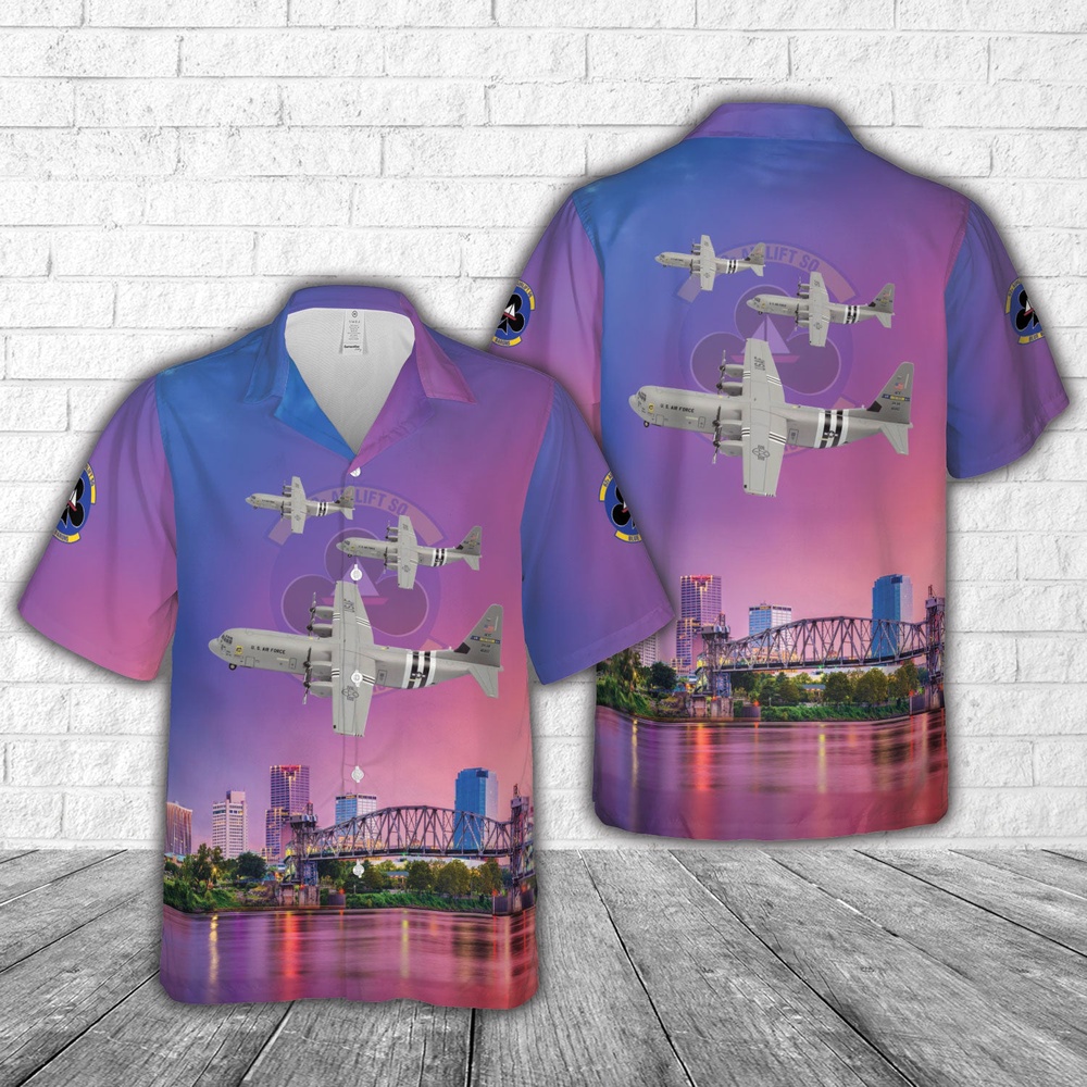 Air Force Aloha Shirt, US Air Force Lockheed Martin C-130J-30 Super Hercules 62nd Airlift Squadron Hawaiian Shirt