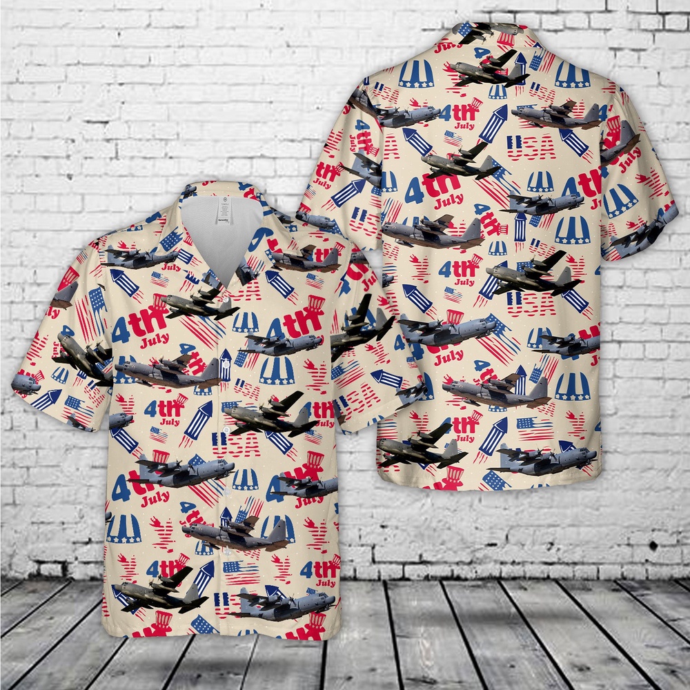 Air Force Aloha Shirt, US Air Force Lockheed MC-130, 4th Of July Hawaiian Shirt