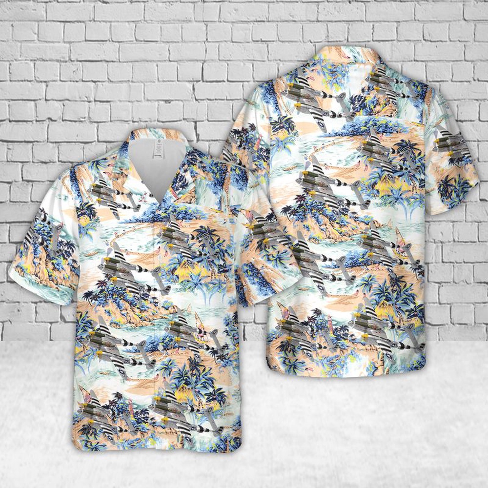 Air Force Aloha Shirt, US Air Force Lockheed P-38J Lightning 'Happy Jacks Go Buggy' Of 79th Fighter Squadron Hawaiian Shirt