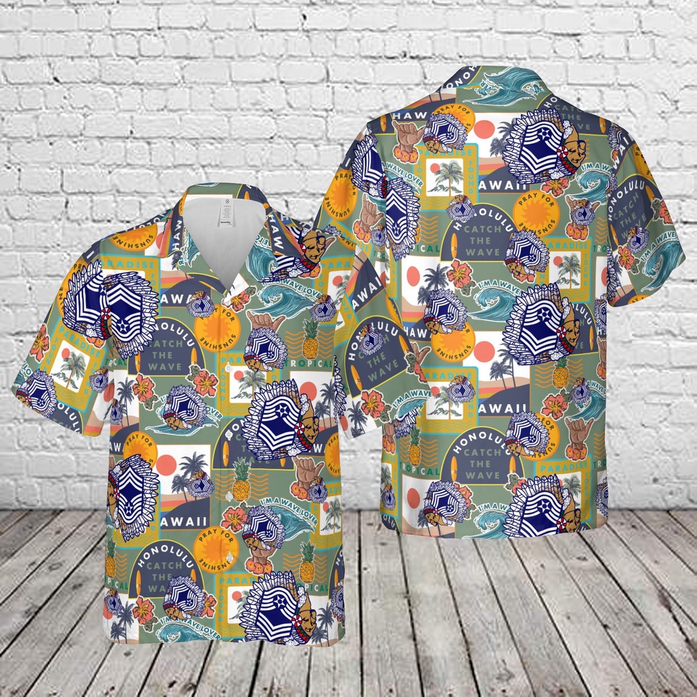 Air Force Aloha Shirt, US Air Force Master Sergeant Chief (Indian Head) Hawaiian Shirt